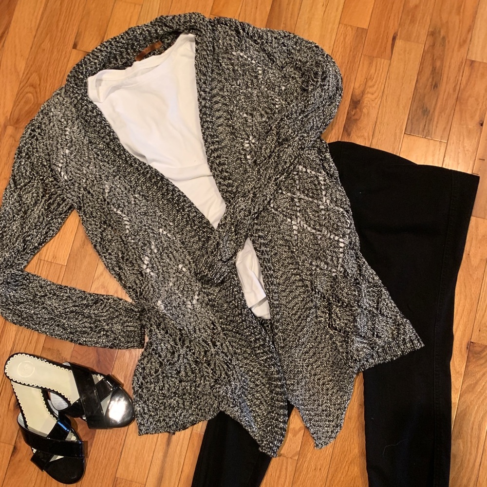 Long open knit sweater